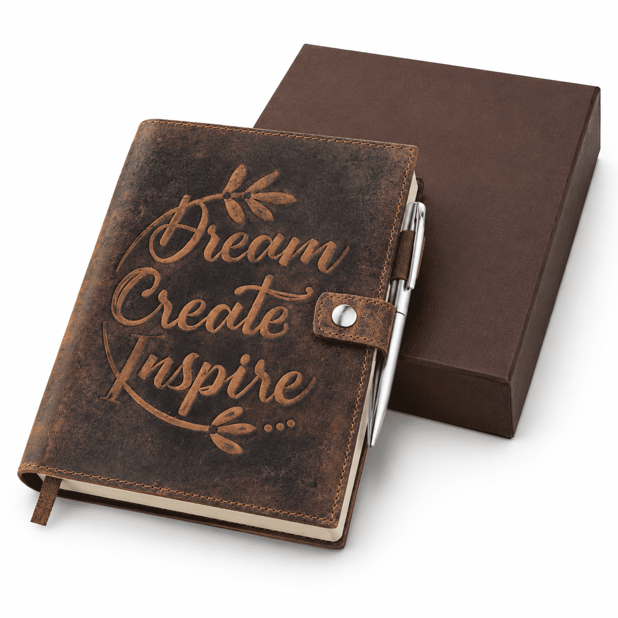 A5 Refillable Leather Journal Notebook with Pen Dream create Inspire 320 Lined Pages
