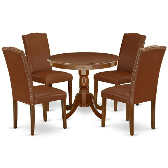 East West Furniture Dining Room Set Mahogany, ANEN5-MAH-66