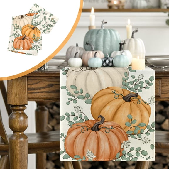 Autumn Table Runner Halloween Themed Pumpkin Chrysanthemum For Home Dining Parties Decorative Table Banner Easy To Use