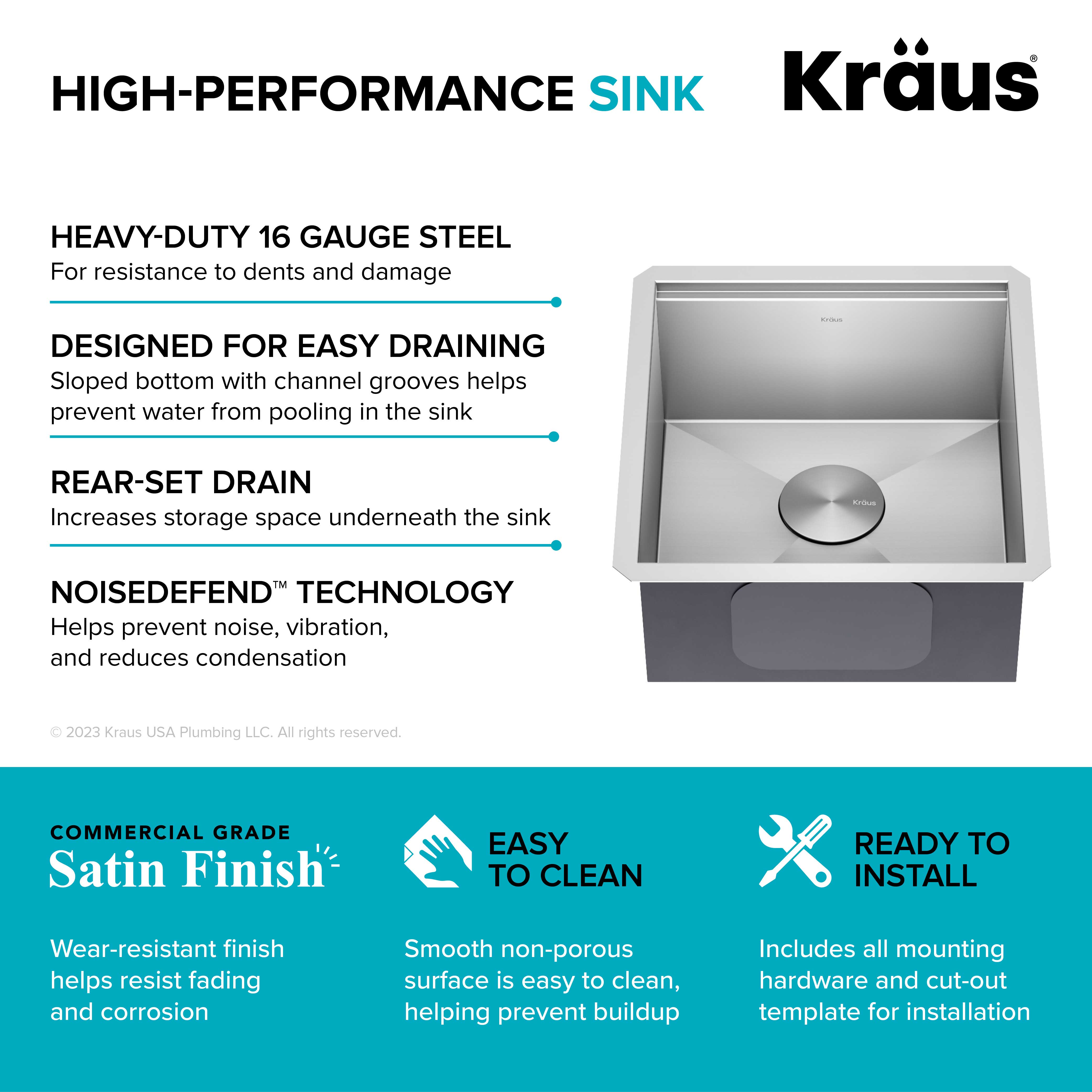 KRAUS Kore Workstation 17-inch Undermount 16 Gauge Single Bowl Stainless  Steel Bar Kitchen Sink with Accessories (Pack of 5)