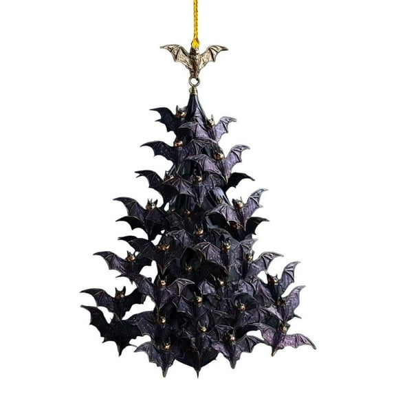 Bat Swarm Tree Ornament, Flying Bat Halloween Decoration, Spooky Cone-Shaped Flying Bats Hanging Decoration, 2D Flat Acrylic Gothic Horror Halloween Ornament for Party Home Yard Porch Ceiling