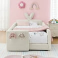 thumbnail image 4 of Deiokin Twin Size Bunny Ear Platform Bed Frame, Upholstered Boucle Fabric Bed Frame with Safety Rail & Storage Pocket, 4 of 10