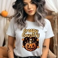 thumbnail image 2 of Creepy Country Halloween Shirt for Women, Rustic Pumpkin Candle Graphic Tee, Light Pink, Size 2XL, 2 of 6