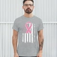 thumbnail image 3 of Tee Hunt Pink Ribbon Distressed Flag T-Shirt Breast Cancer Awareness Men's Novelty Shirt, Gray, X-Large, 3 of 5
