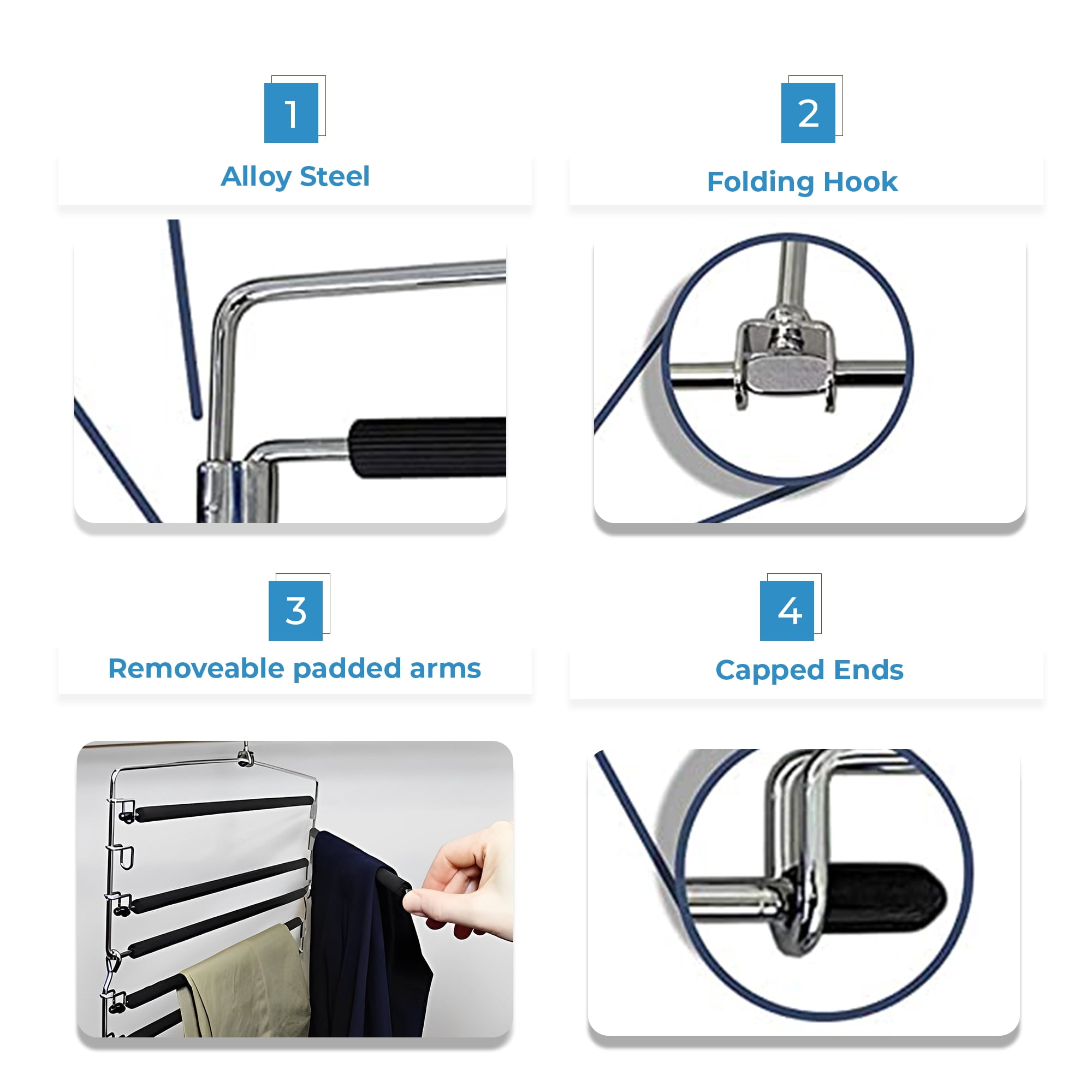 USTECH 8-Tier Folding Space Saving Metal Pants Hanger with Non Slip Swing Arms, 3 Pack