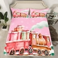 thumbnail image 2 of Manfei Girls Christmas Gifts Queen Sheet Set,Retro Train Chic Xmas Tree,Breathable Decor For Kids,4-Piece, 2 of 7