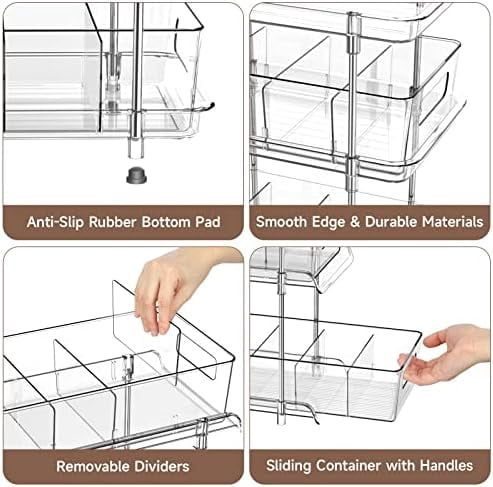 3 Tier Clear Bathroom Organizer with Dividers, Multi-Purpose Pull-Out Pantry Organization and Storage, Under Sink Closet Organizers and Storage, Vanity Skincare Cosmetic Organizer Medicine Bins