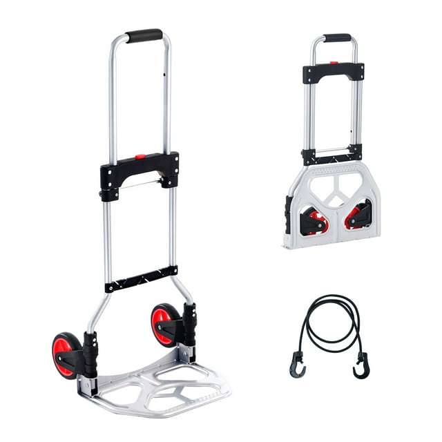 VEVOR Carretilla y plataforma plegables de mano, capacidad de 176 lb, carrito plegable de aluminio, carrito de equipaje resistente con mango telescópico y ruedas PP + TPR para el hogar