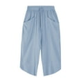 thumbnail image 5 of DODADAWANJ Linen Pants Men Capri Pant Loose Fit Breathable Summer Casual Below Knee Shorts Baggy Straight Leg 3/4 Pants Sky Blue S, 5 of 8