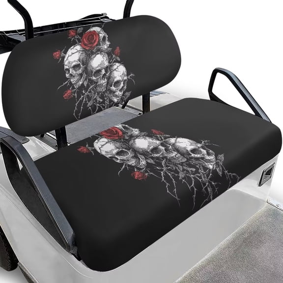 FUIALDOLG Skull Golf Cart Seat Covers Towel Blanket for EZGO TXT RXV/Club Car DS Precedent Breathable Golf Car Seat Cushion Cover and Backrest Cover Sets