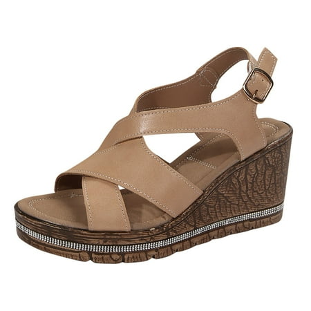 

Ningweiiii Women s Summer Fashion Open Toe Leather Wedged Sandals Outdoor Lightweight Clasp Sandals Fancy Sandals for Women Flat