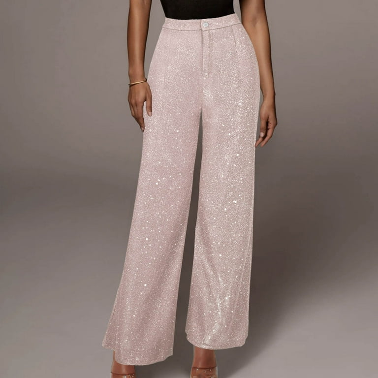 Sequin Pants for Women High Waisted Club Wear Straight Wide Leg