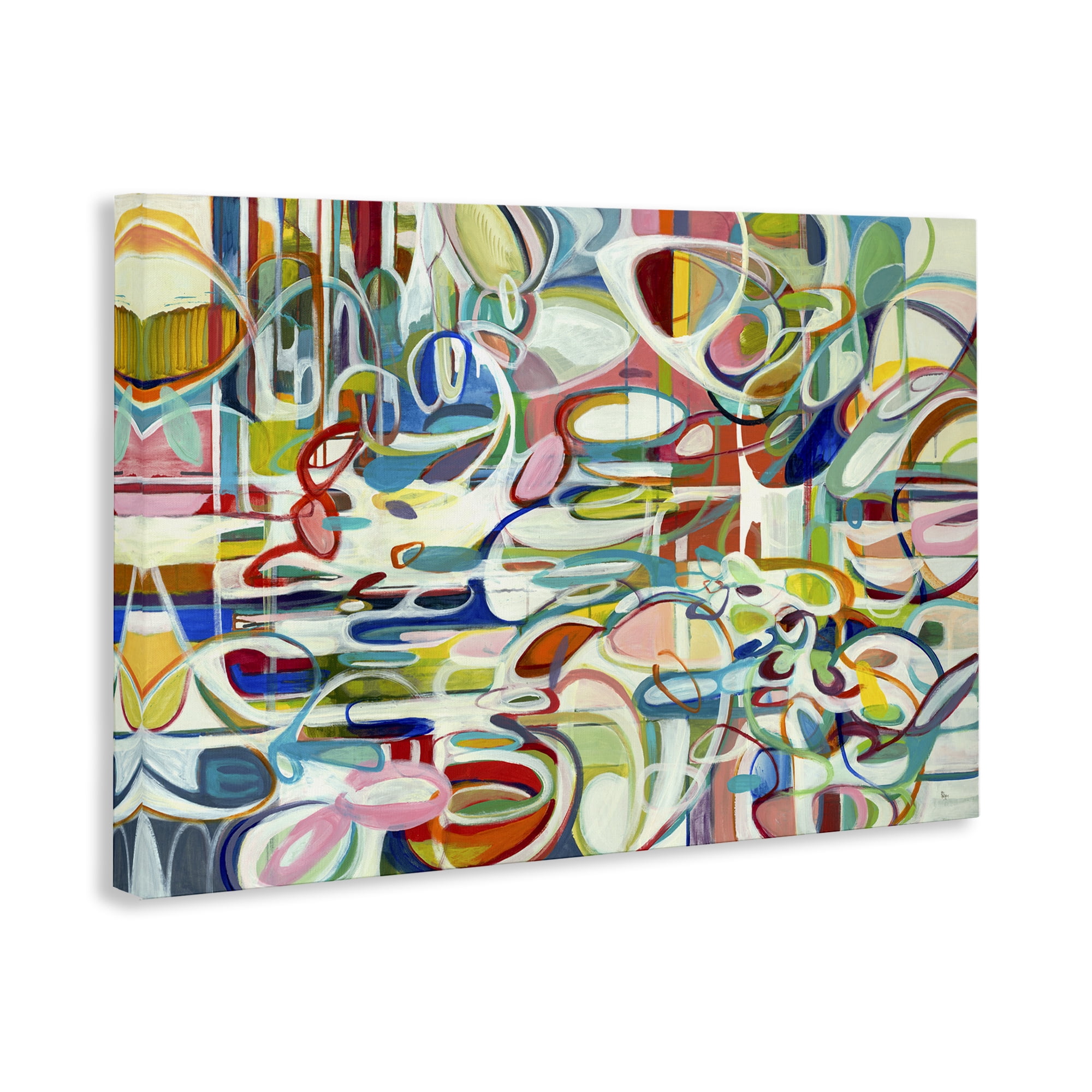 Stupell Industries Round Geometric Pattern Abstract Painting Gallery Wrapped Canvas Art Print Wall Art, 36 x 24