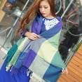 thumbnail image 4 of Women's Long Plaid Blanket Chunky Oversized Winter/Fall Warm Scarf Big Tartan Scarves Wrap Shawl-Blue Green, 4 of 4