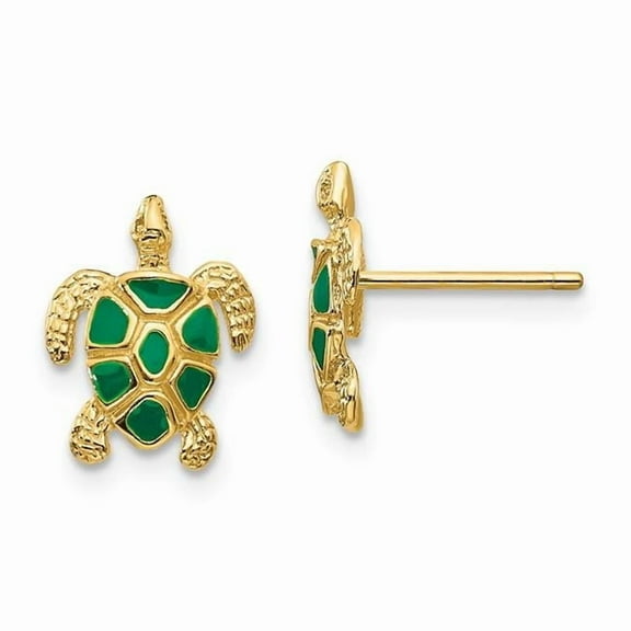 Primal Gold 14K Yellow Gold Green Enameled Sea Turtle Post Earrings