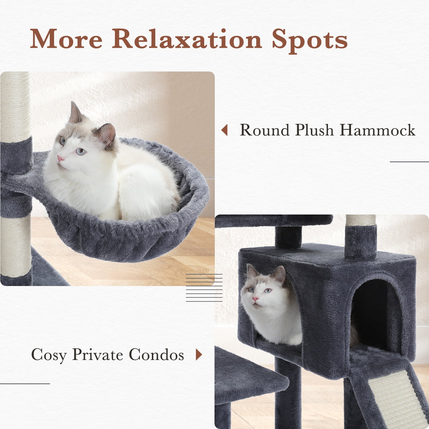 PEQULTI 61" Modern Cat Tree Large Cat Tower with Ladder and Dual Condos Indoor Dark Gray