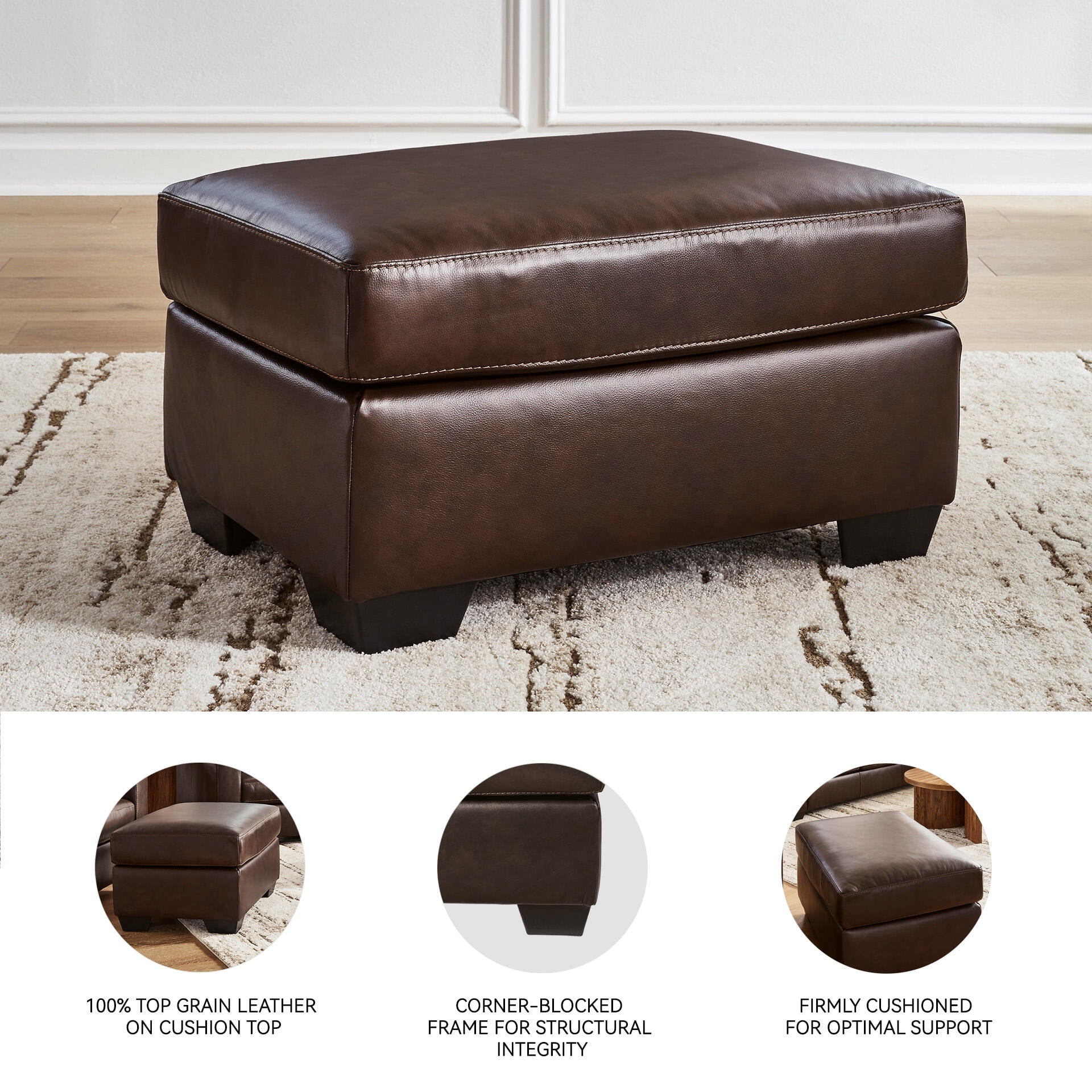 Signature Design by Ashley Santorine Leather Ottoman in Dark Brown