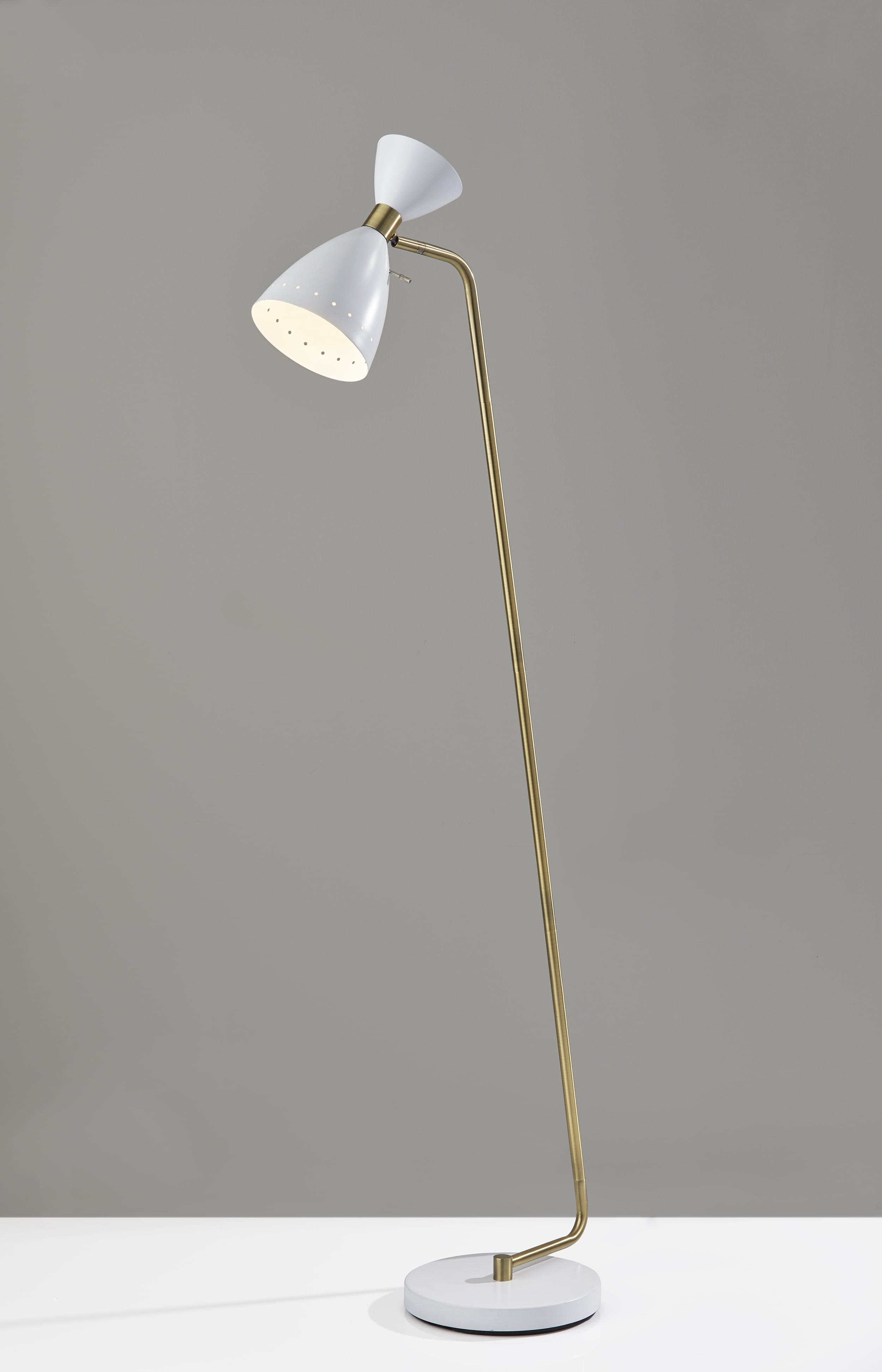 Adesso Oscar Floor Lamp, White with Antique Brass