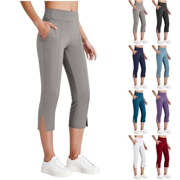 Bloomae Capri Pants for Women Bootcut Yoga Pants with Pockets High Waisted Side Slit Flare Athletic Workout Leggings Casual Work Pants Gray XXL
