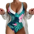thumbnail image 1 of TSADFHJI Womens Plus Size Swimsuit Women's Deep V Printed Color Matching Swimsuit Xl Dark Blue, 1 of 3