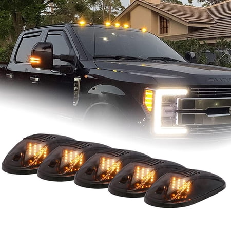 Xotic Tech Smoked Cab Rooftop Marker Clearance Running LED Lights Kit Compatible with Dodge RAM 1500 2500 3500 2003-2017, 16-SMD Amber