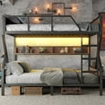 thumbnail image 4 of Bellemave Queen Over Queen Bunk Bed with Storage Shelves, Heavy-Duty Bunk Beds with LED Lights, Space-Saving Metal+Wood Queen Size Bunk Bed, Noise-Free Design（Black), 4 of 9