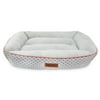 Vibrant Life Lounge Style Pet Bed, Large, Gray Basket Weave with Pink Piping