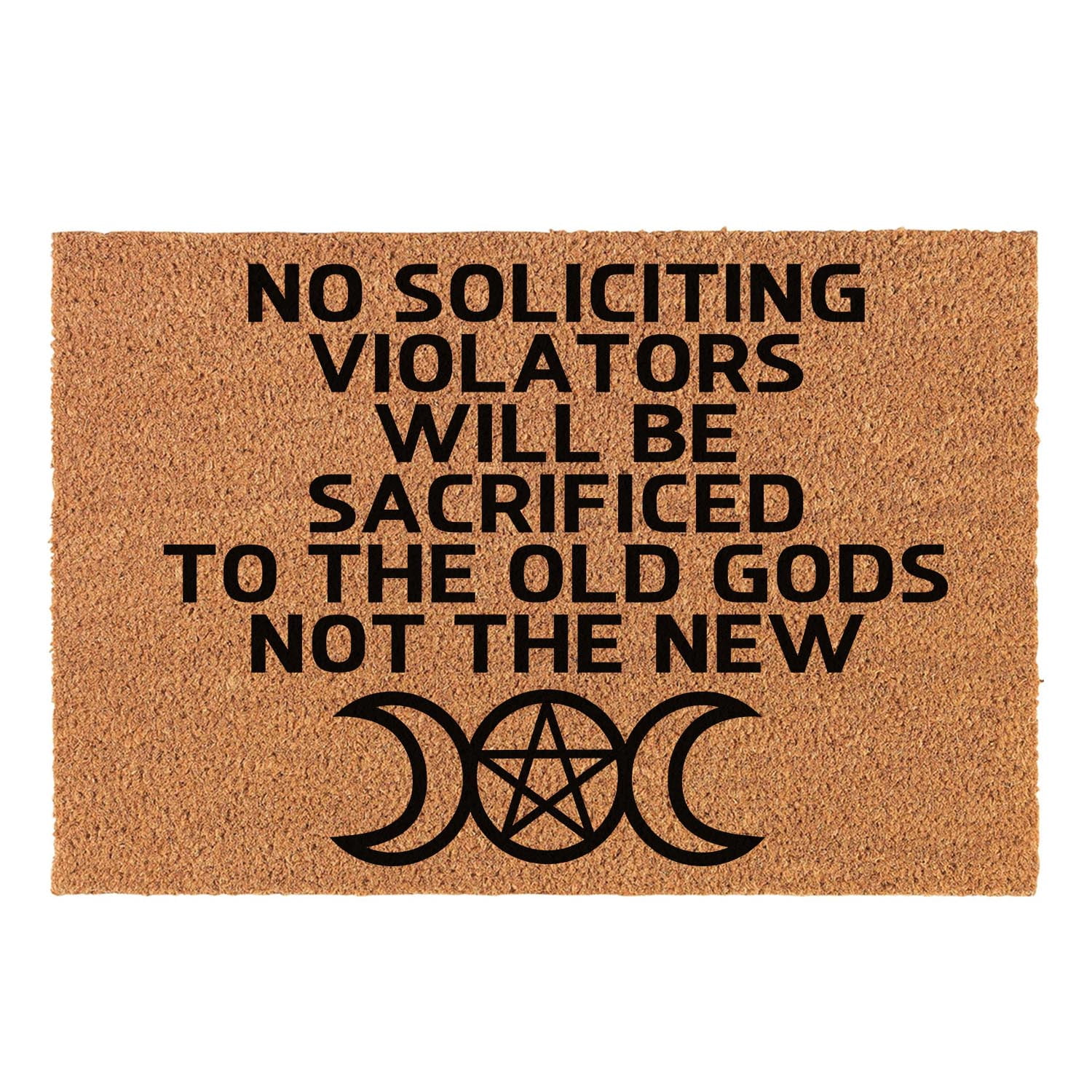 Funny Welcome No Soliciting Violators Will Be Sacrificed Decor Doormat Welcome Front Porch Decor Doormat for The Entrance Way Heavy-Duty PVC Back Outdoor Coir Doormat 23.6 x 15.7 inch
