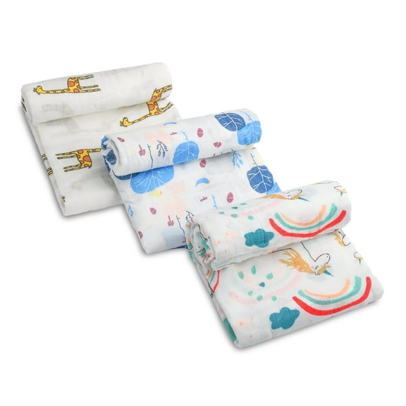 Muslin Swaddle Blankets for Little Girls Boys 3pack Newborn Receiving Blanket Unisex Light Breathable Baby Swaddle Wrap 47X47 inches Multi-colored