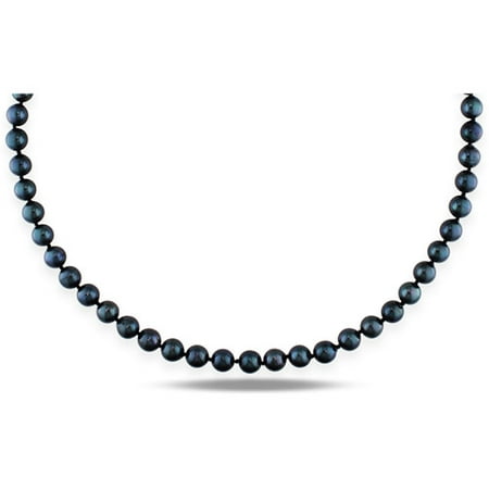 7-7.5mm Black Round Cultured Freshwater Pearl 14kt White Gold Strand Necklace, 18