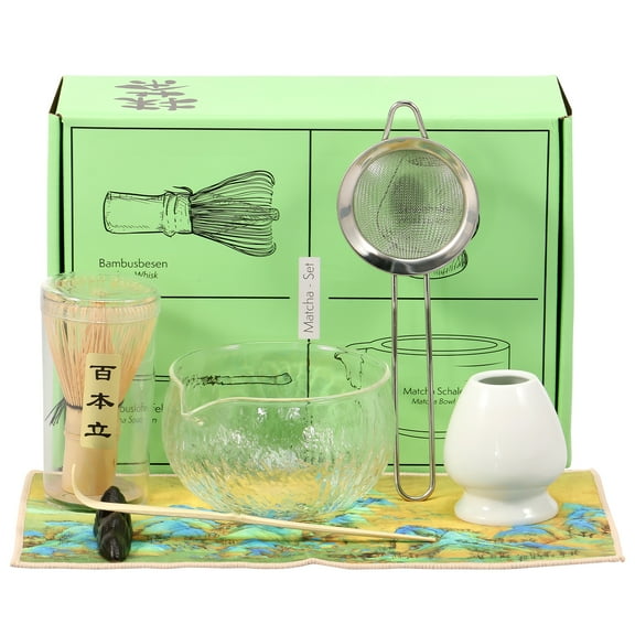 Wekvgz 7Pcs Glass Handmade Matcha Whisk Set for Home Temperature Resistant Matcha Bowl Scoop Set Fashionable Easy to Clean Japanese Matcha Kit for Matcha Lover