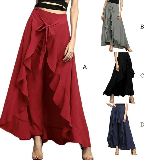 Sonducket Pantalones de Pantalones de pierna ancha de color sólido de cintura alta Noches de negocios Vacaciones en la playa Ropa de moda diaria Prendas para la parte inferior del cuerpo Gris 3XL