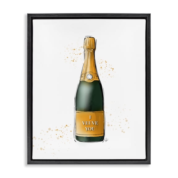 Stupell Industries Art Deco I Veuve You Champagne Bottle Black Floating Frame Canvas Art, 25 x 31, by Alison Petrie