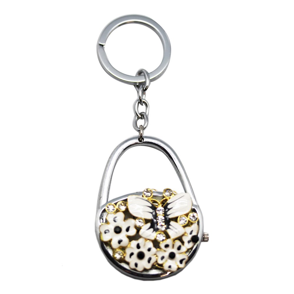 Keychain Watch White/Black Butterfly and Flowers Lock Shaped Watch