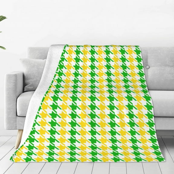 Qokaie yellow and green houndstooth Soft Cozy Plush Fleece Throw Blanket ,Fuzzy Flannel Blanket for Bedroom,Washable Warm Blanket for Couch Sofa Pet,Breathable-40"x30"