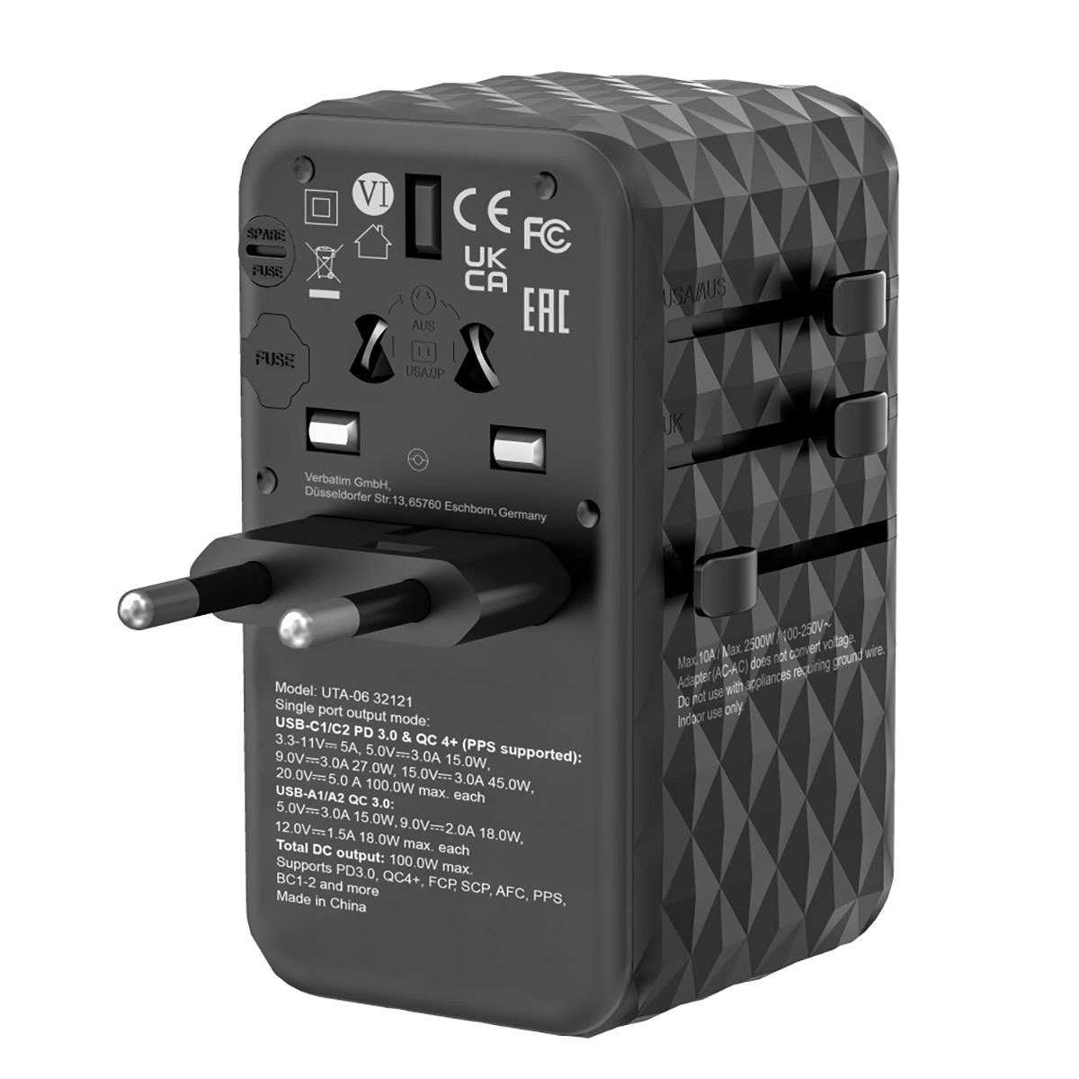 UTA-06 Gan III 2-USB-A/2-USB-C/Quick Charge 4plus Universal Travel Adapter