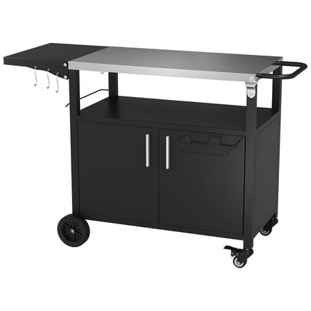 Open Box Vongrasig Grill Cart with Storage, Rolling BBQ Bar Table Stand, Black