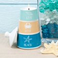 thumbnail image 3 of Pavilion Gift Company Set of 3 Stackable Stoneware Soy Candles Live Love Beach, 7 Inches Tall, Blue, 3 of 6
