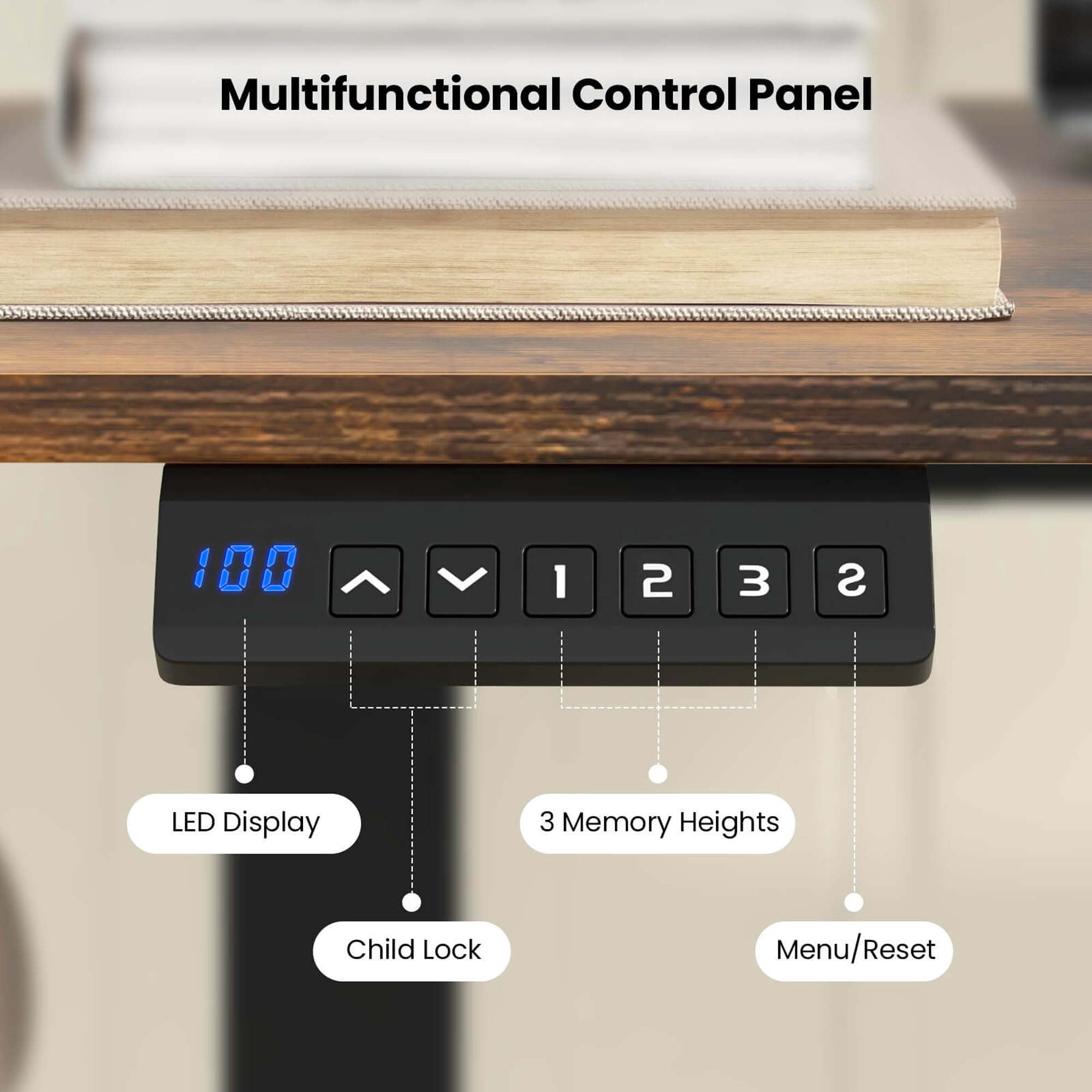 Costway 55" x 24" Electric Standing Desk with 3 Memory Height Settings 2 Hanging Hooks Brown