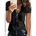 thumbnail image 2 of MORTTIC 2-Pack Women's Zipper V-Neck Short Sleeve Tunic Tops Loose Fit Summer T-Shirts Blouse, M, 2 of 5