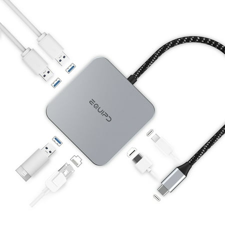 EQUIPD USB C Hub, Aluminum Type C Adapter [Nintendo Switch TV Mode] [Dex Station] [87W PD Charging] [4K HDMI] [Gigabit Ethernet] 3*[USB 3.0 Port] for Galaxy Note 9/S9/S9+/8, MacBook Pro, iMac -