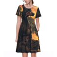 thumbnail image 1 of Balery Sunset Meditating Doberman Vestidos sueltos de manga corta para mujer, vestidos de verano 2025, vestidos casuales de corte A con vuelo., 1 of 6