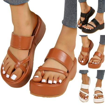 

Vedolay Womens Wedge Sandals Women s Sandals Summer Flat Thong Cross Strappy Trendy Shoes Black 7.5