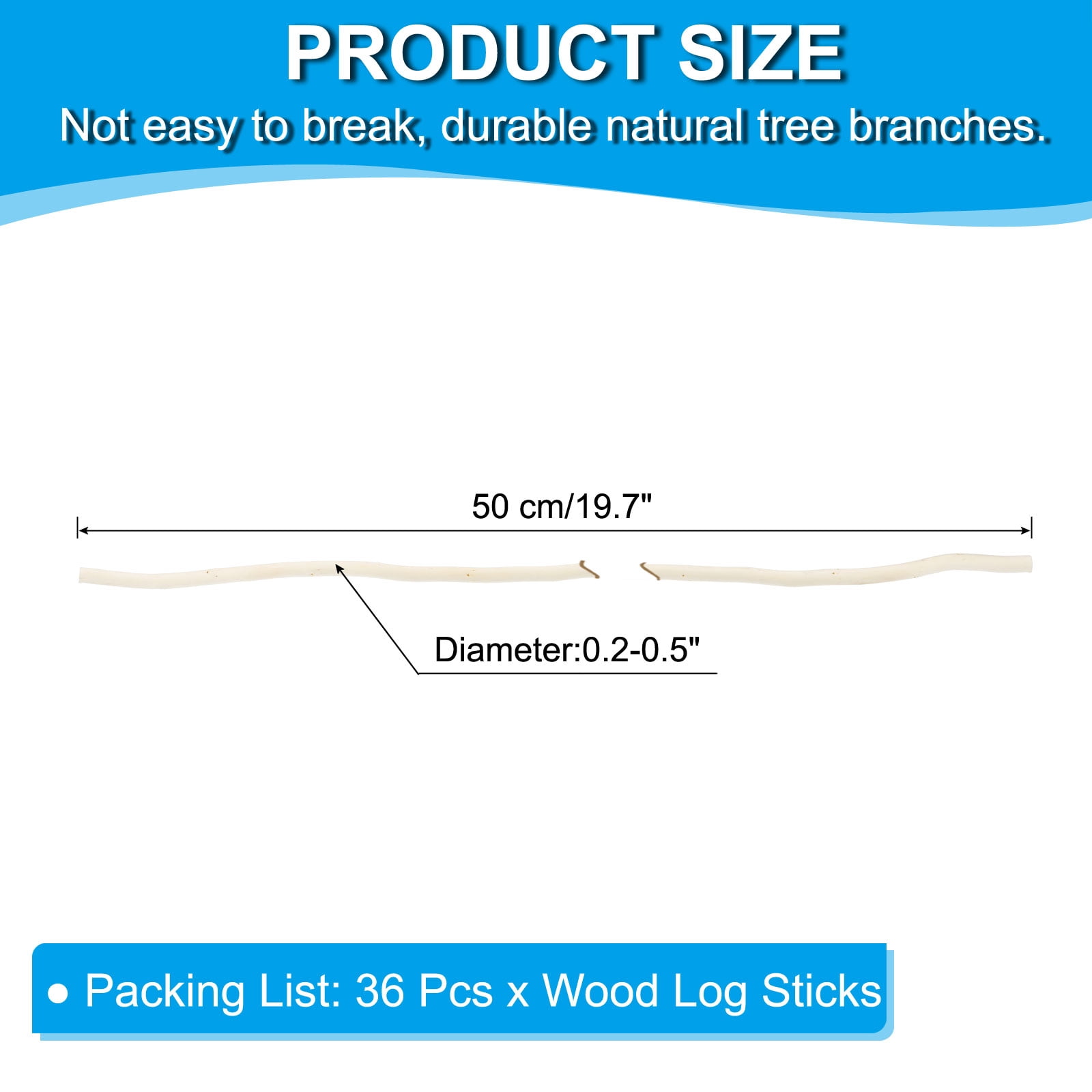 Uxcell 36 Pcs 50cm Wood Log Sticks, 0.2-0.5 inch in Diameter Natural Wood Craft Sticks, Dried Wood Sticks Decorative Wood Branch Sticks for DIY Crafts Accessory Photo Props, White