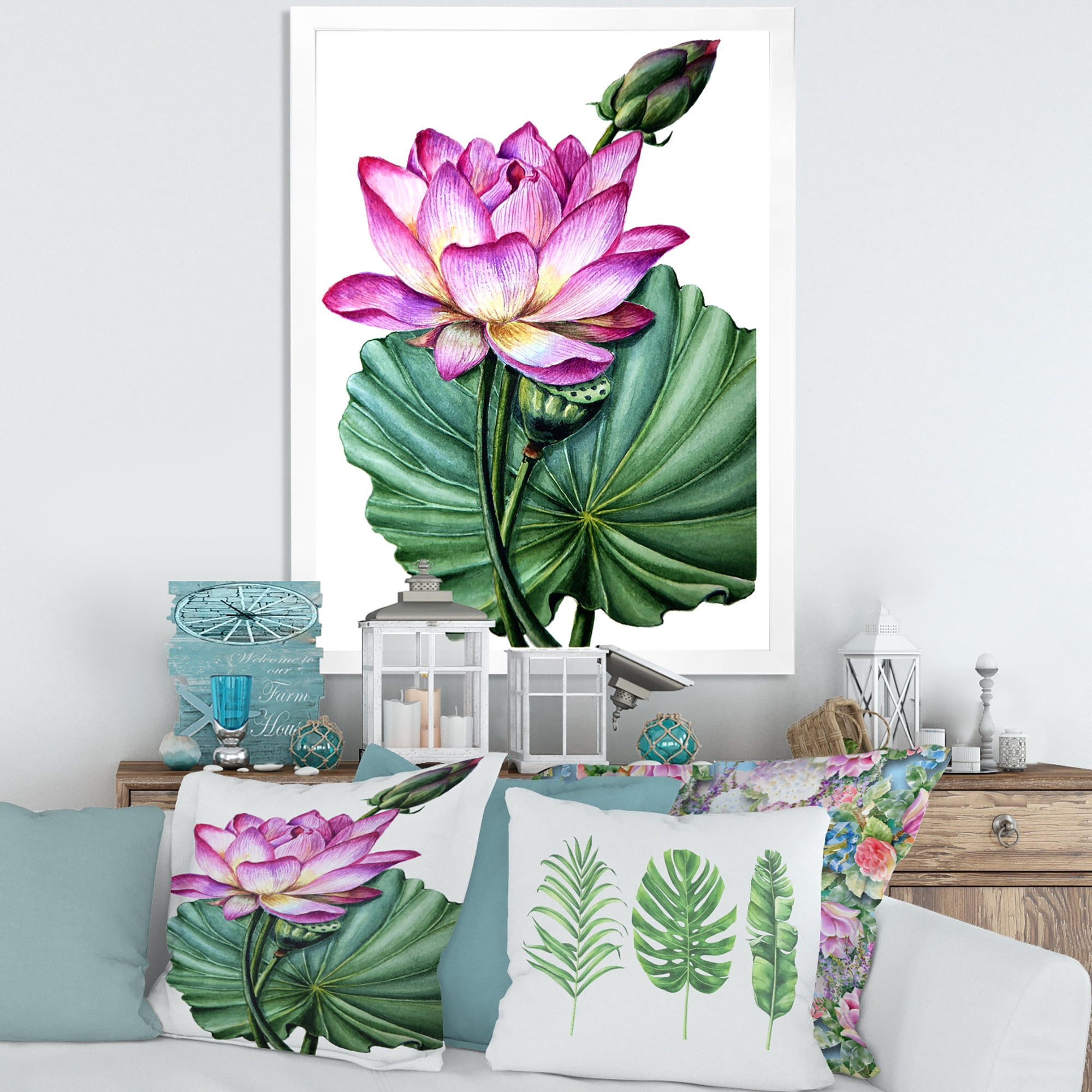 Designart 'Ancient Pink Lotuses In The Pond VI' Traditional Framed Art Print