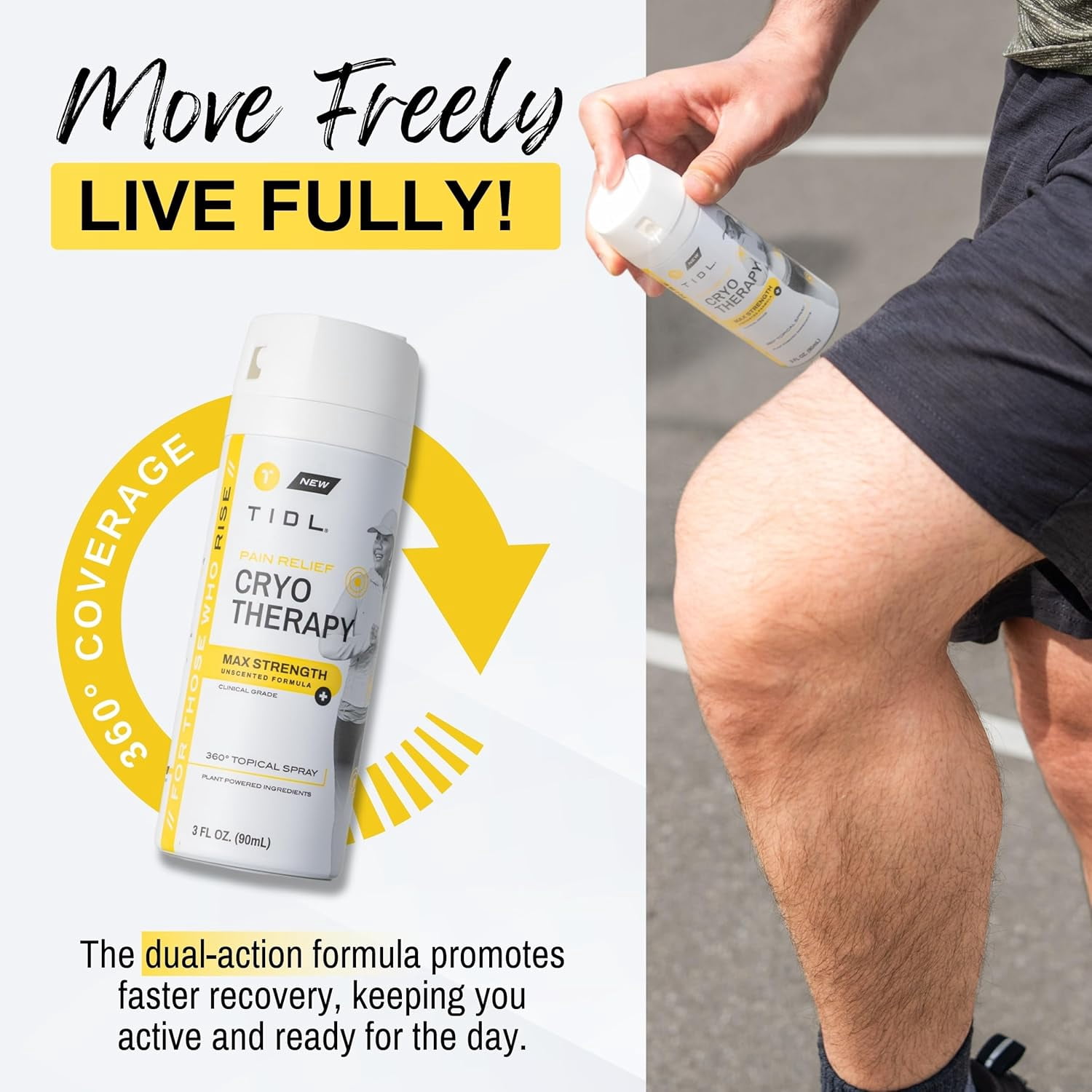 TIDL Max Strength Cryotherapy Menthol & Camphor Pain Relief Spray for Body Aches & Pains, 3 fl oz