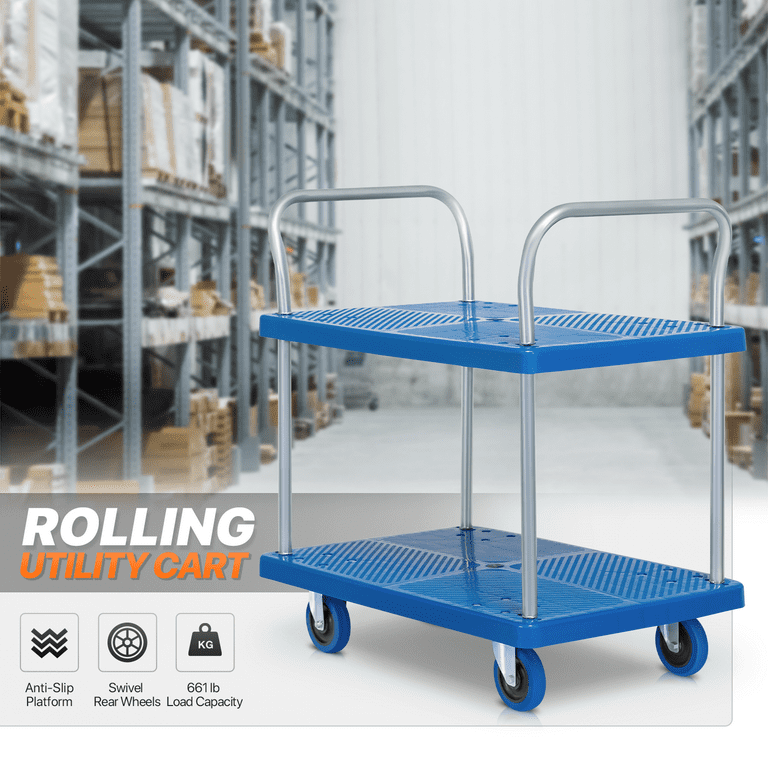 Leteuke 2 Tier Utility Cart with Wheels, NSF Listed 900LBS Commercial Grade  Heavy Duty Rolling Utility Carts with Handle Bar,Metal Storage Cart Silver