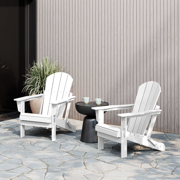 (2 pack) WestinTrends Malibu Outdoor Folding HDPE Adirondack Deck Chair - Patio & Outdoor Lounge, Weather‑Resistant, White