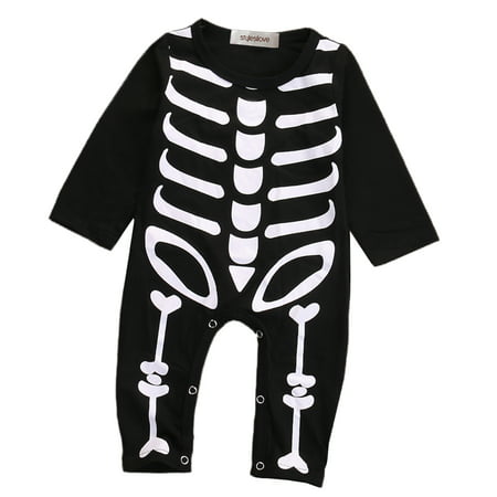 StylesILove Unisex Baby Chic Skeleton Long Sleeve Romper Halloween Costume (95/18-24 Months)