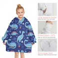 thumbnail image 6 of DarkBlue Cartoon Dinosaurs Pattern Blanket Hoodies for Kids 6-13YR Oversize Wearable Blanket Hoodies for Boys Girls Teens, 6 of 7